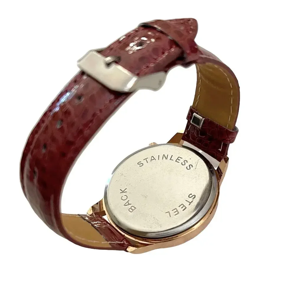Women's RHINESTONE BUTTERFLY Watch Red Faux Leather Strap - NEW BATTERY